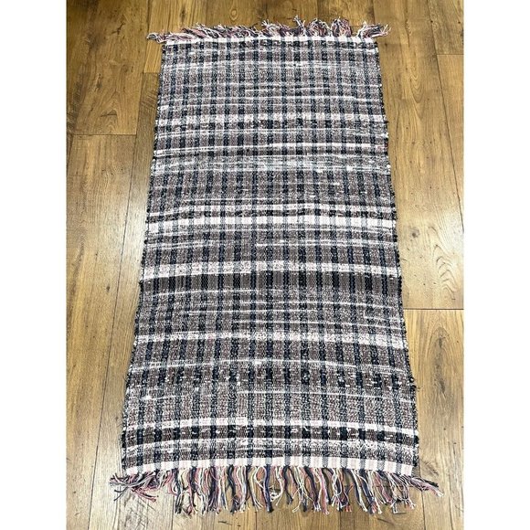 NEW Handmade Woven Rag Rug 28x51 Fringe Tassel Throw Rug Cotton Blue Pink Purple - Picture 1 of 10
